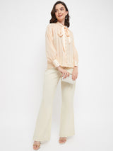 Women's Yellow Casual Regular Fit Striped Full Sleeves Top
