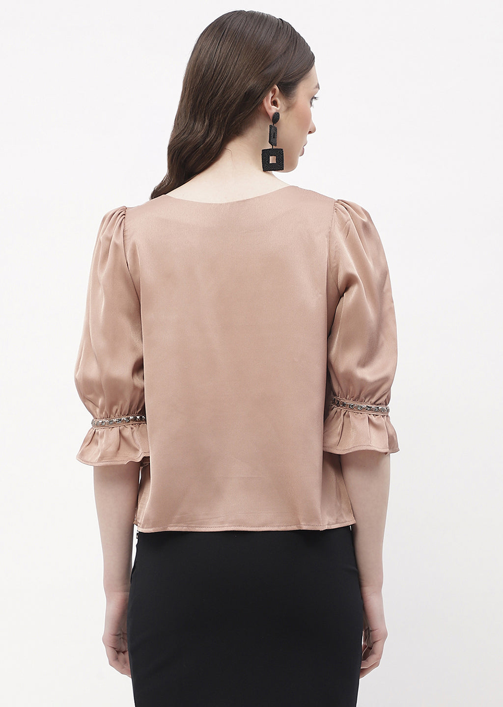 Women's Brown Casual Regular Fit Solid Three Quarter Sleeves Top