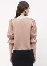 Women's Brown Casual Regular Fit Solid Three Quarter Sleeves Top