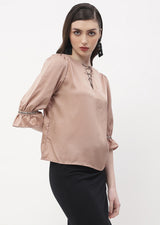 Women's Brown Casual Regular Fit Solid Three Quarter Sleeves Top