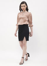 Women's Brown Casual Regular Fit Solid Three Quarter Sleeves Top