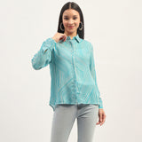 Women's Blue Casual Regular Fit Striped Full Sleeves Shirt