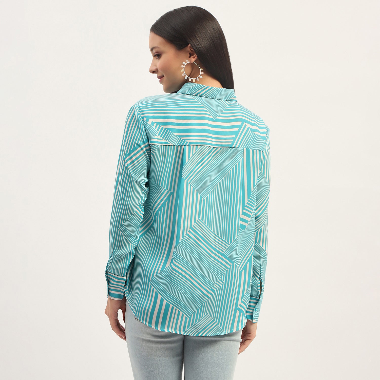 Women's Blue Casual Regular Fit Striped Full Sleeves Shirt
