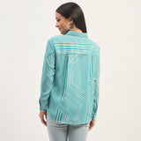Women's Blue Casual Regular Fit Striped Full Sleeves Shirt