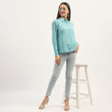 Women's Blue Casual Regular Fit Striped Full Sleeves Shirt