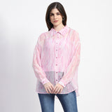Women's Pink Casual Regular Fit Printed Full Sleeves Shirt