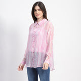 Women's Pink Casual Regular Fit Printed Full Sleeves Shirt