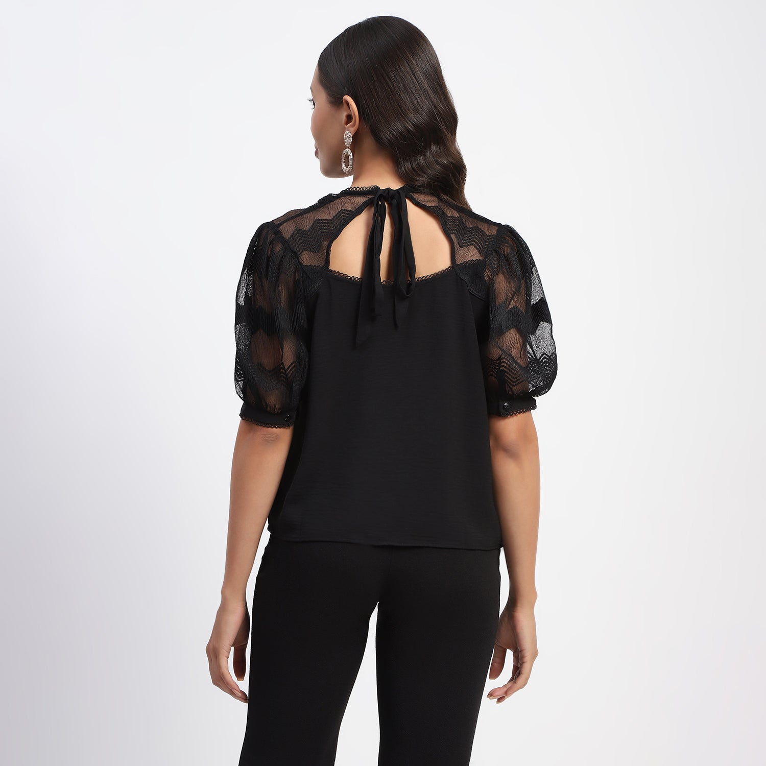 Women's Black Casual Regular Fit Solid Half Sleeves Top