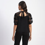 Women's Black Casual Regular Fit Solid Half Sleeves Top