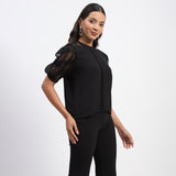 Women's Black Casual Regular Fit Solid Half Sleeves Top