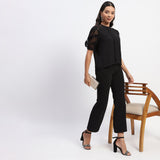 Women's Black Casual Regular Fit Solid Half Sleeves Top