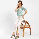 Women's Blue Casual Regular Fit Checked Half Sleeves Top