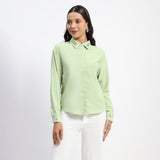 Women's Green Casual Regular Fit Solid Full Sleeves Shirt