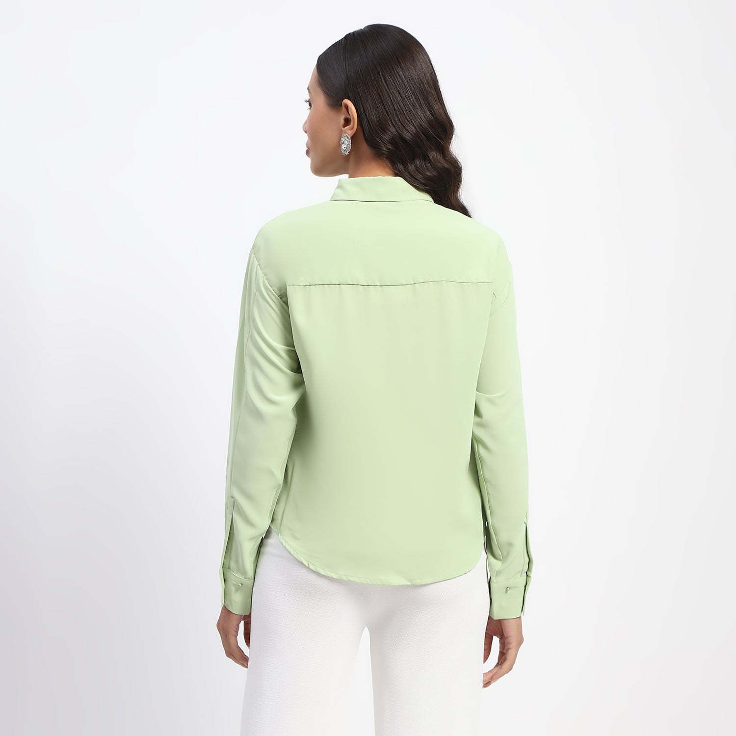 Women's Green Casual Regular Fit Solid Full Sleeves Shirt