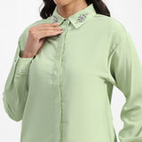 Women's Green Casual Regular Fit Solid Full Sleeves Shirt