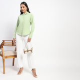 Women's Green Casual Regular Fit Solid Full Sleeves Shirt