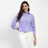 Women's Purple Casual Regular Fit Solid Three Quarter Sleeves Shirt