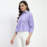 Women's Purple Casual Regular Fit Solid Three Quarter Sleeves Shirt