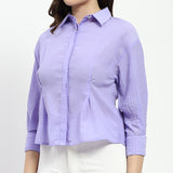 Women's Purple Casual Regular Fit Solid Three Quarter Sleeves Shirt