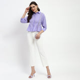 Women's Purple Casual Regular Fit Solid Three Quarter Sleeves Shirt