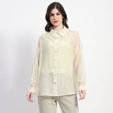Women's Yellow Casual Regular Fit Printed Full Sleeves Shirt
