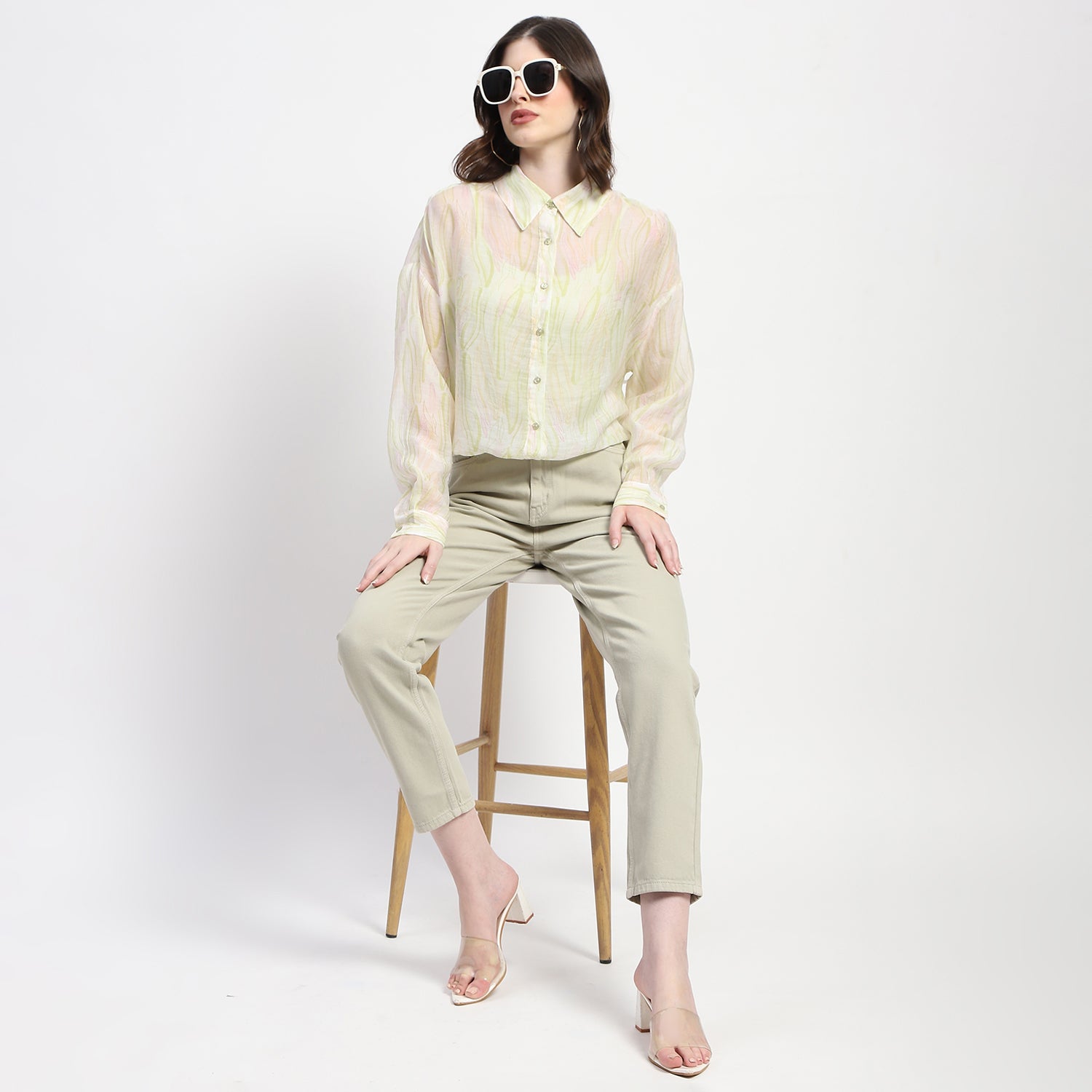 Women's Yellow Casual Regular Fit Printed Full Sleeves Shirt