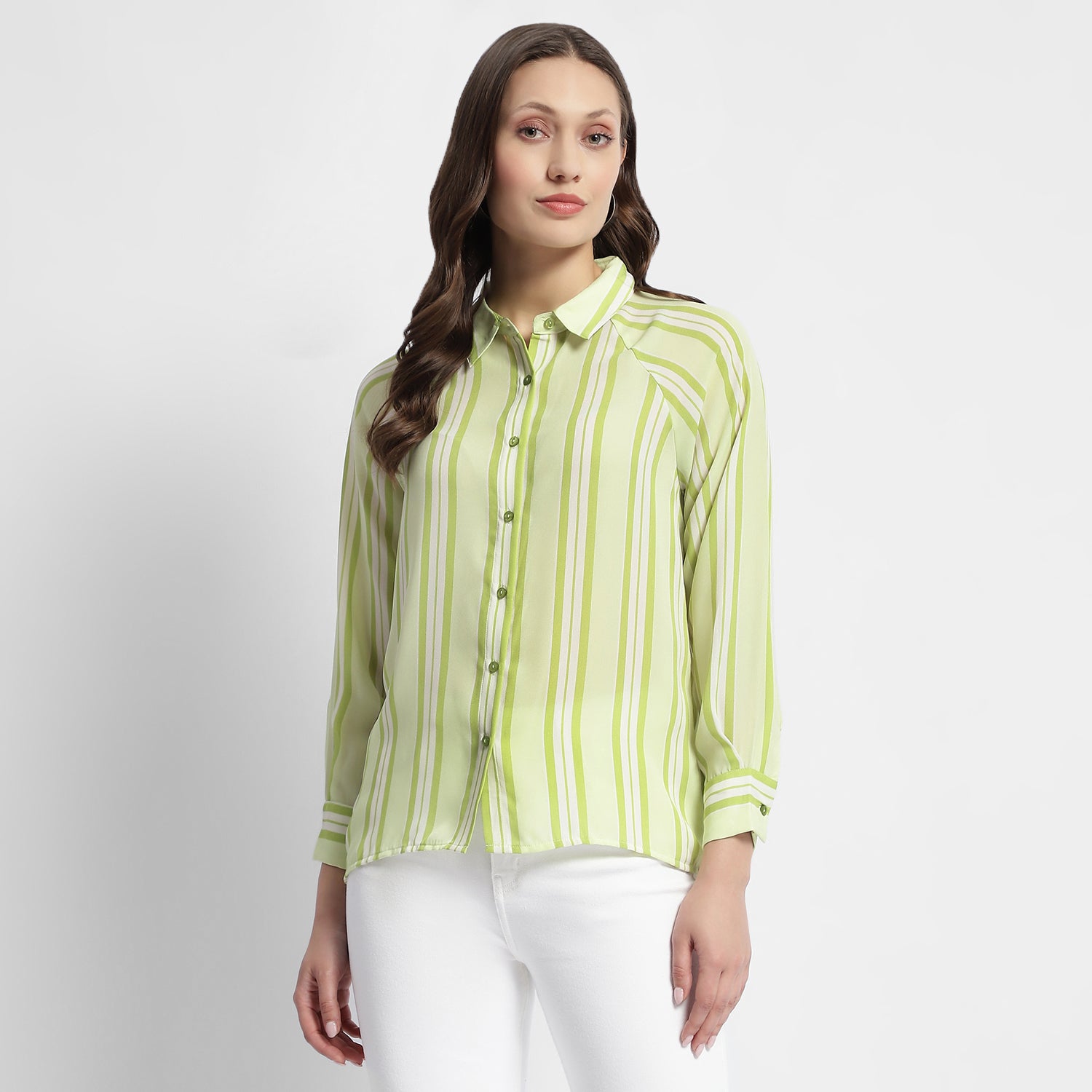 Women's Yellow Casual Regular Fit Striped Full Sleeves Shirt
