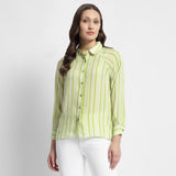 Women's Yellow Casual Regular Fit Striped Full Sleeves Shirt