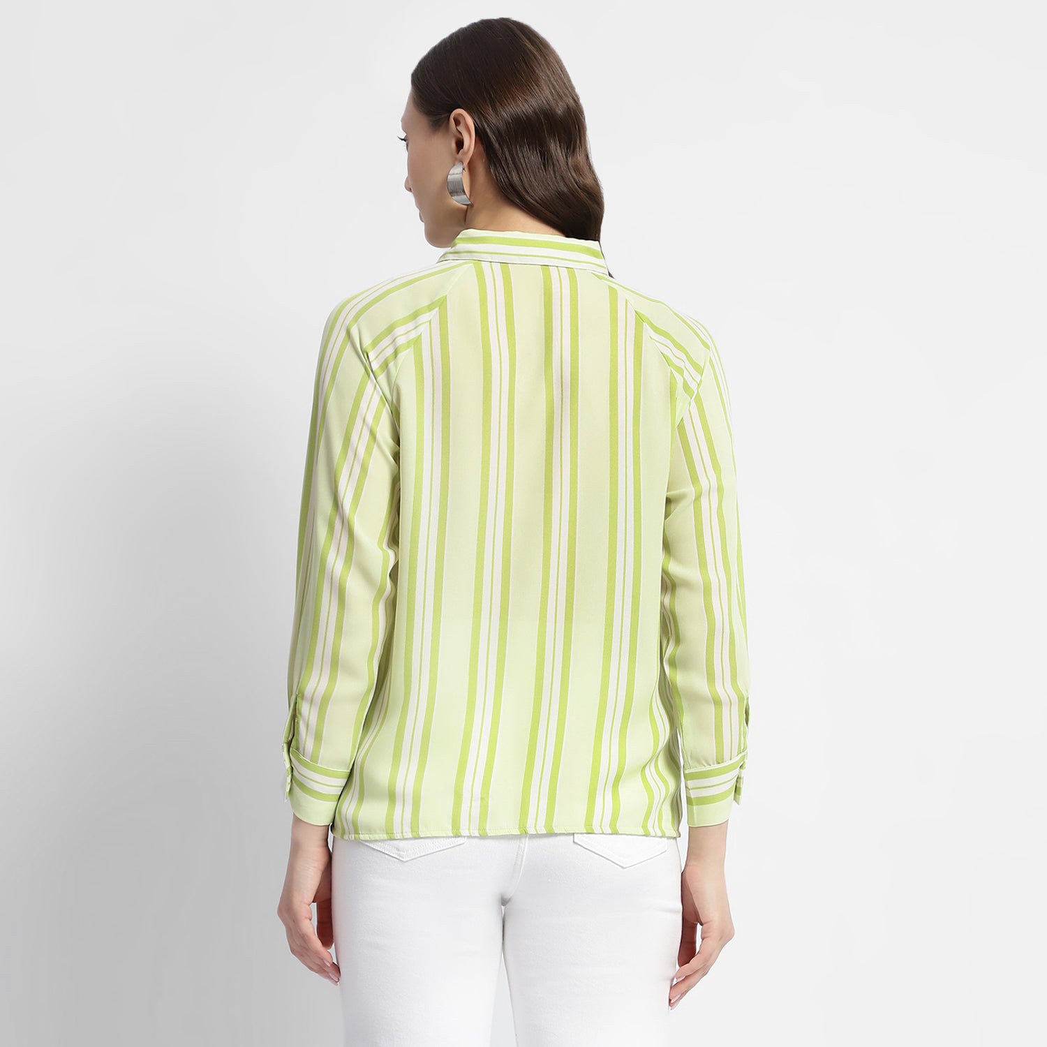 Women's Yellow Casual Regular Fit Striped Full Sleeves Shirt