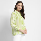 Women's Yellow Casual Regular Fit Striped Full Sleeves Shirt