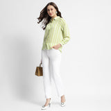 Women's Yellow Casual Regular Fit Striped Full Sleeves Shirt