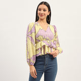 Women's Yellow Casual Regular Fit Printed Full Sleeves Top