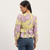 Women's Yellow Casual Regular Fit Printed Full Sleeves Top