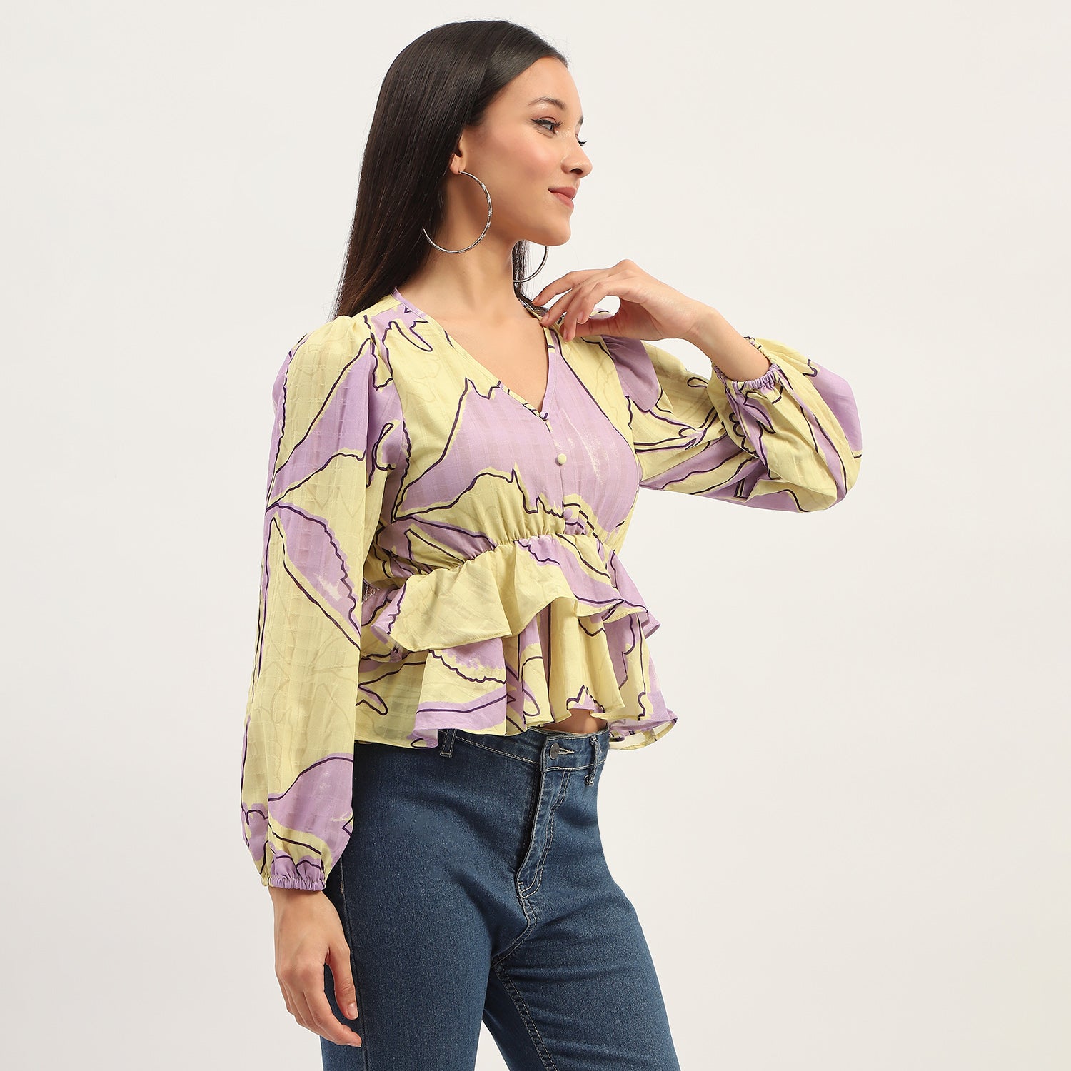 Women's Yellow Casual Regular Fit Printed Full Sleeves Top