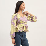 Women's Yellow Casual Regular Fit Printed Full Sleeves Top