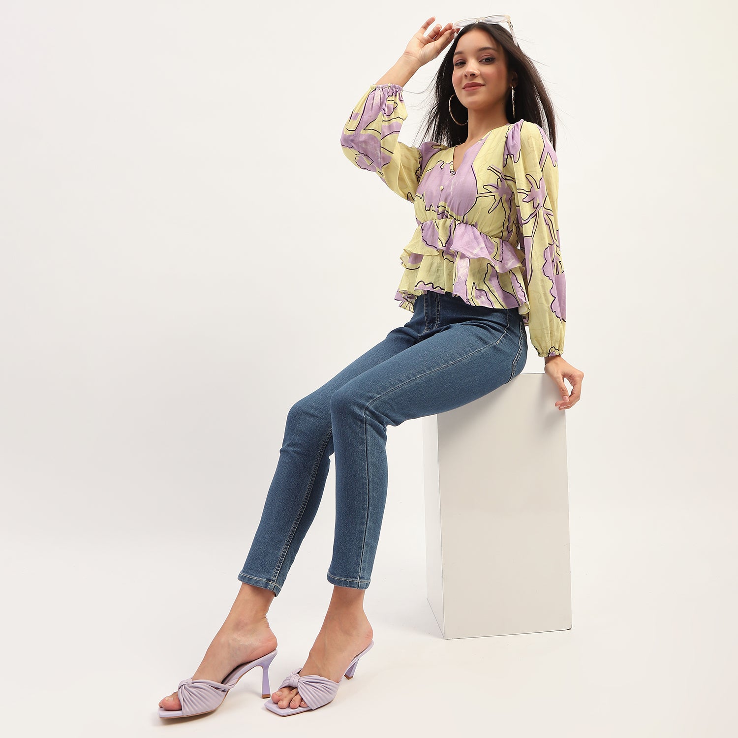 Women's Yellow Casual Regular Fit Printed Full Sleeves Top