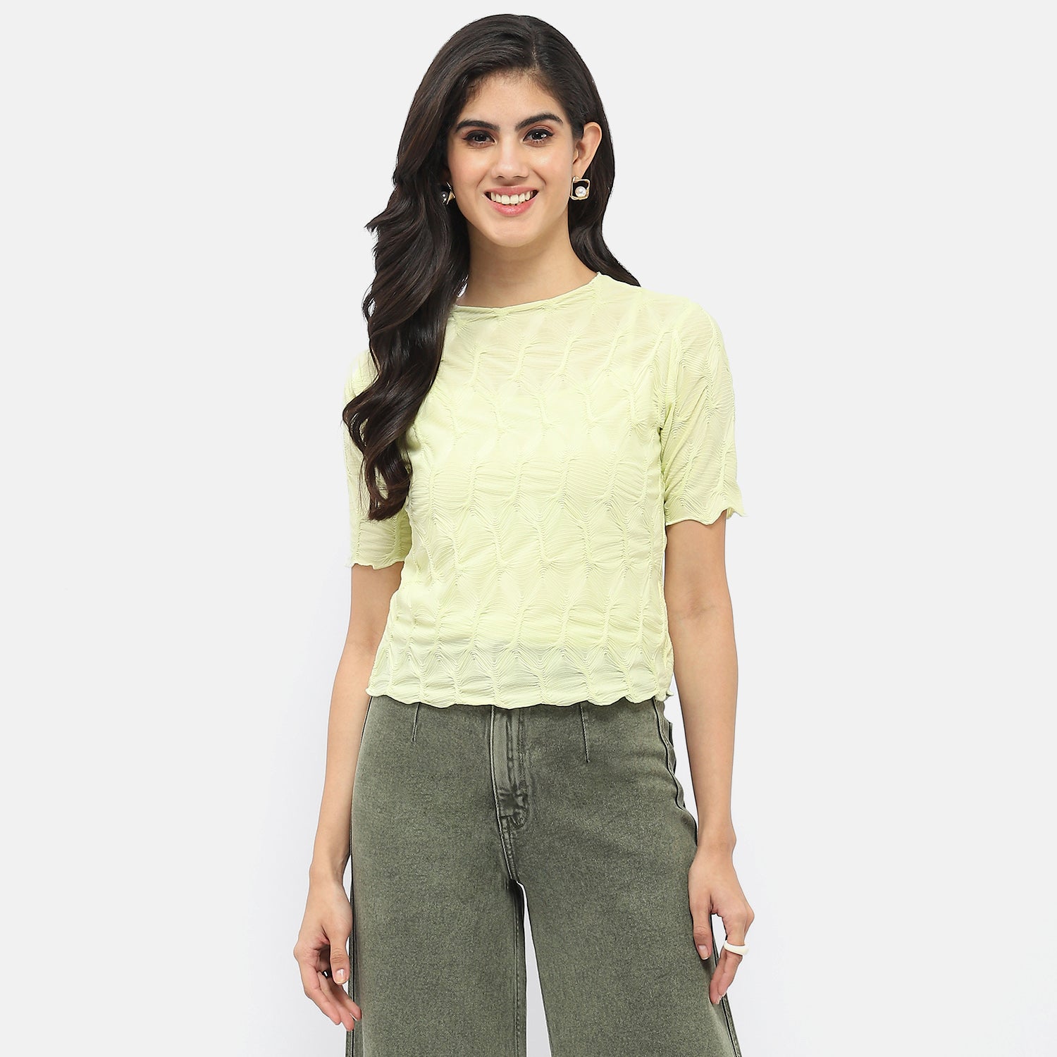 Women's Yellow Casual Regular Fit Printed Haf Sleeves Top