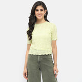 Women's Yellow Casual Regular Fit Printed Haf Sleeves Top