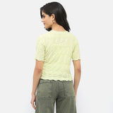 Women's Yellow Casual Regular Fit Printed Haf Sleeves Top