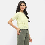 Women's Yellow Casual Regular Fit Printed Haf Sleeves Top