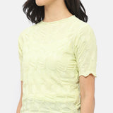 Women's Yellow Casual Regular Fit Printed Haf Sleeves Top