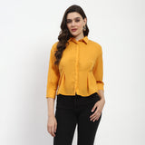 Women's Yellow Casual Regular Fit Solid Three Quarter Sleeves Shirt