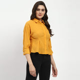 Women's Yellow Casual Regular Fit Solid Three Quarter Sleeves Shirt