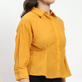 Women's Yellow Casual Regular Fit Solid Three Quarter Sleeves Shirt