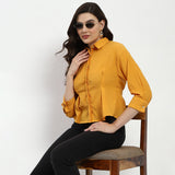 Women's Yellow Casual Regular Fit Solid Three Quarter Sleeves Shirt