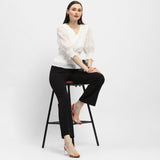 Women's White Casual Regular Fit Solid Three Quarter Sleeves Top