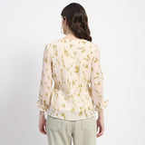 Women's Beige Casual Regular Fit Printed Three Quarter Sleeves Top