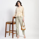 Women's Beige Casual Regular Fit Printed Three Quarter Sleeves Top