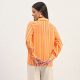 Women's Orange Casual Regular Fit Striped Full Sleeves Shirt