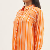 Women's Orange Casual Regular Fit Striped Full Sleeves Shirt